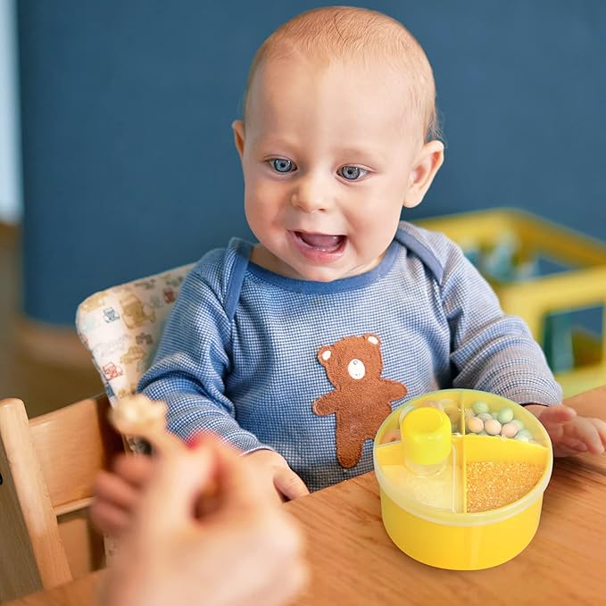 Accmor Formula Dispenser On The Go, Non-Spill Rotating Four-Compartment Formula Container To Go, Milk Powder Snack Storage Container for Infant Toddler Travel Outdoor, Yellow