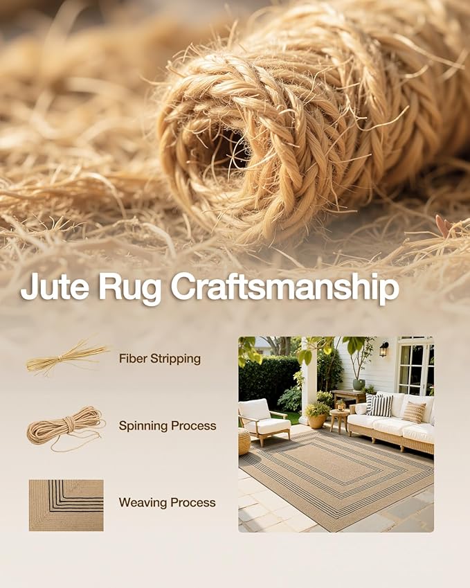 LUMI Jute Area Rug 8x10 for Living Room, Natural Handwoven Rugs Non Slip, Farmhouse Braided Carpets No Shedding for High Traffic, Dining Room, Indoor, Outdoor, Patio
