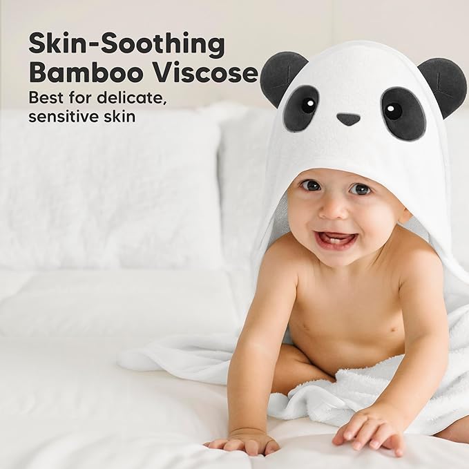 KeaBabies Hooded Baby Towel for Newborn - Viscose Derived from Bamboo Large Baby Bath Towels with Hood for Boys, Girls, Toddler, Extra Absorbent & Soft Newborn Bath Essentials (Panda)