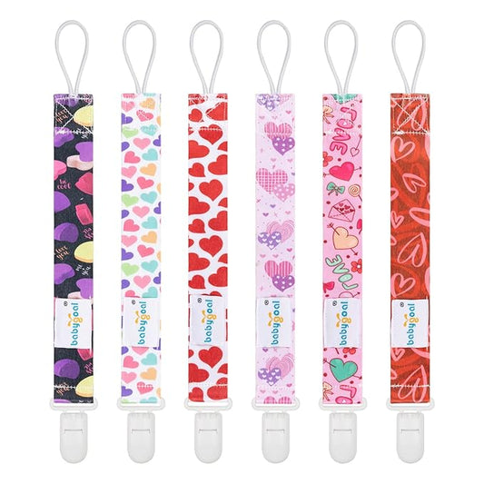 Babygoal Heart Pacifier Clips, 6 Pack Binky Paci Holder and Leash for Boys and Girls Fits for Most Pacifier, Binkie Styles & Baby Teethers & Toys and Valentine's Day Gift 6PB24