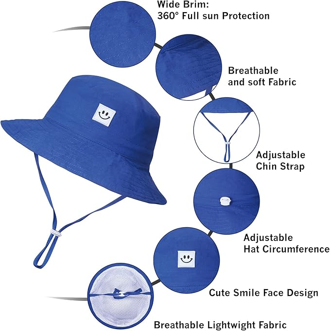 MaxNova Baby Sun Hat Smile Face UPF 50+ Toddler Bucket Hat for Boys Girls 0-7 Years