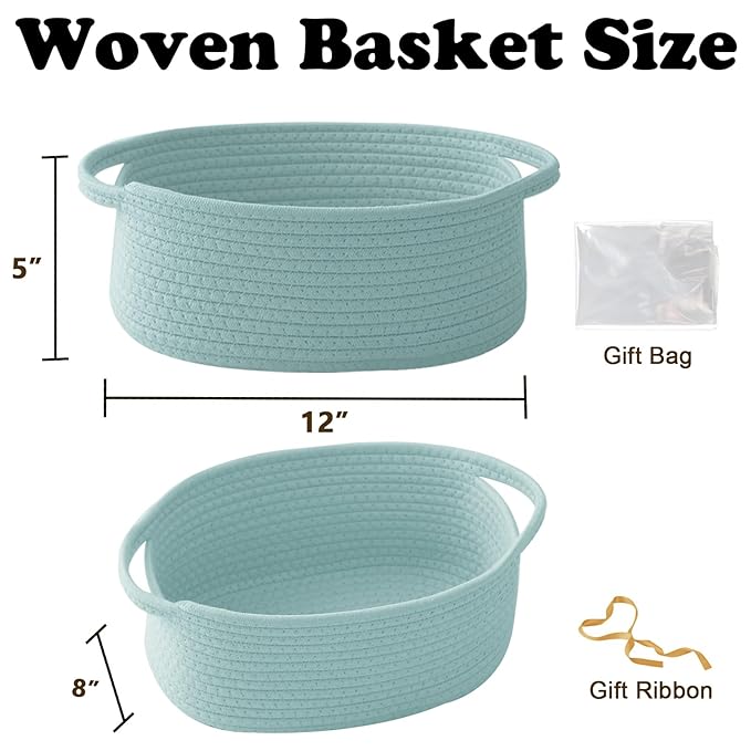 Gift Basket with Gift Bag and Ribbons,Small Rope Woven Shelf Storage,Baskets for Gifts Empty,Birthday,Shower,Decorative Organizer Box for Cat Dog Pet with Handles(Aqua)