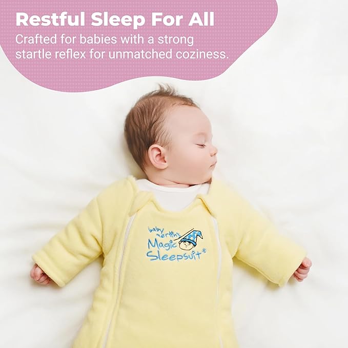 Magic Sleepsuit Baby Merlin's Microfleece Baby Swaddle Transition Product - Soft and Cozy Design, Double Zipper for Easy Diaper Changes, Promotes Safe Sleep, 3-6 Months - Yellow - Large 18-21lbs