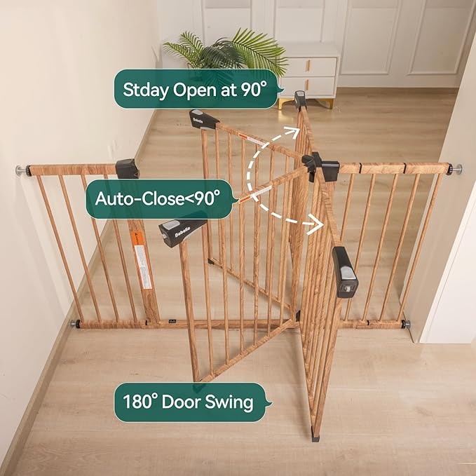Mom's Choice Award Winner-BABELIO 29-55'' Extra Wide Baby Gate with Wood Pattern, Metal Pressure Mounted Dog Gate, for Stairs & Doorways, No Tools Required