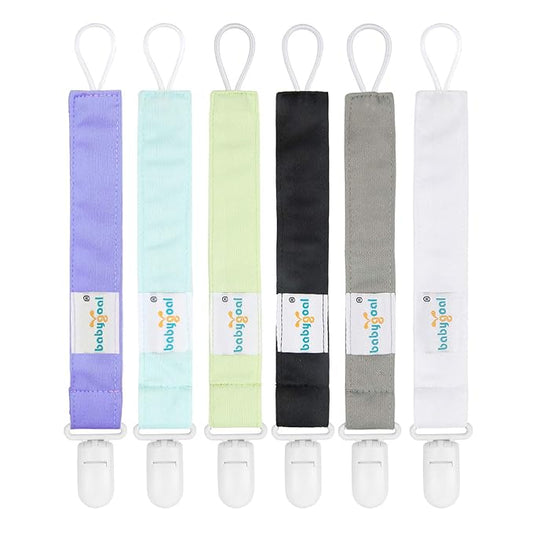 Babygoal Solid Color Pacifier Clips, 6 Pack Binky Paci Holder Clips and Leash for Boys and Girls Fits for Most Pacifier, Binkie Styles & Baby Teethers & Toys and Gift 6PS15