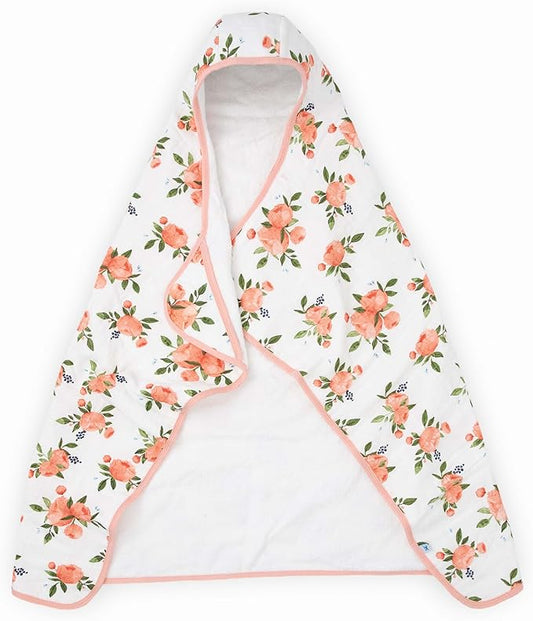 Little Unicorn Premium Hooded Bath Towel| Absorbent Cotton & Terry Blend | Larger Size, 1-6 Years (Watercolor Roses)