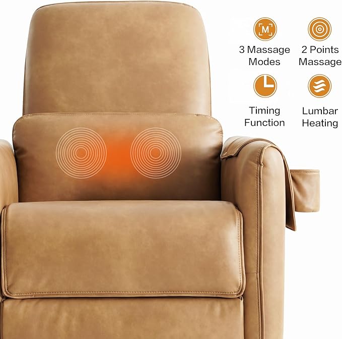 Genuine Leather Modern Electric Swivel Glider Power Recliner Chair with USB and Type-C Ports for Living Room, Power Lift Function, Brown