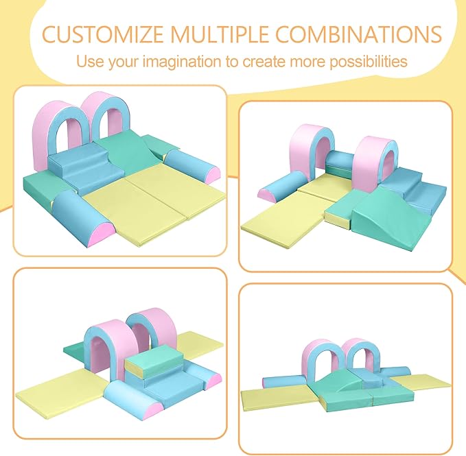 Kinder King Climb and Crawl Activity Play Set, 10-Piece Soft Foam Block for Climbing, Crawling and Sliding, Indoor Climber for Toddlers and Kids, Baby Infant Lightweight Climbing Toys