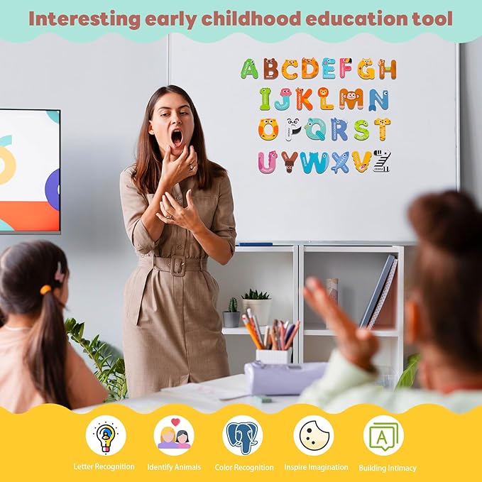 Large Size Magnetic Letters, 26 Cute Animal Alphabet Magnets, Easily Grip Uppercase for Toddlers Letter Recognition and Early Spelling, for Kids Toddlers 3-5 Preschool Spelling Learning