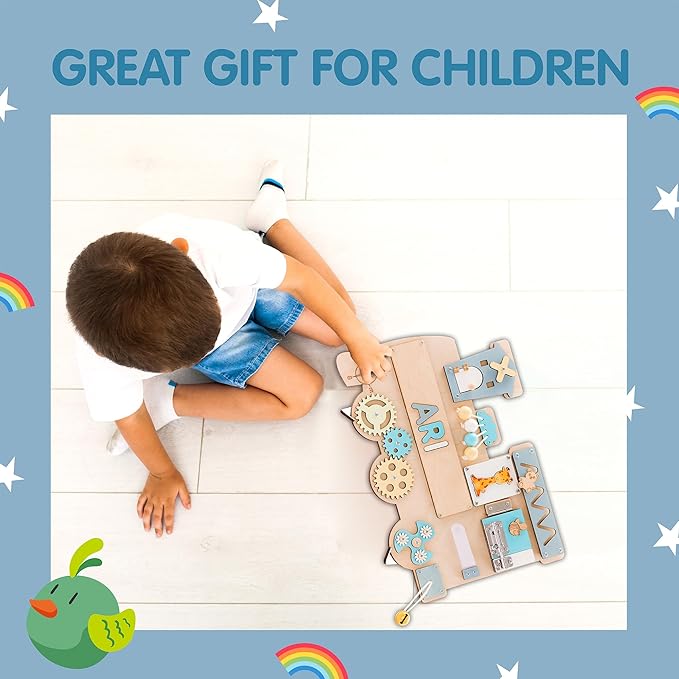 Customized Name Puzzle for Toddlers (Fixed I J Letters) Personalized Toddlers Busy Board, Baby Personalized Board for 1-5 Years Old, Birthday Gift, Montessori Toys (Pastel Boy)