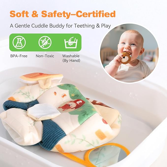 Baby Toys 6-12 Months, Forest Animal Soft Plush Set - Rattle, Crinkle Paper & Mirror, Busy Montessori Toys for Babies, Sensory Gifts for Toddlers 1-3 Years Old