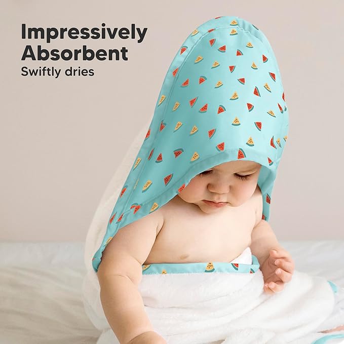 KeaBabies Hooded Baby Towel for Newborn - Viscose Derived from Bamboo Large Baby Bath Towels with Hood for Boys, Girls, Toddler, Extra Absorbent & Soft Newborn Bath Essentials (Melon Beat)