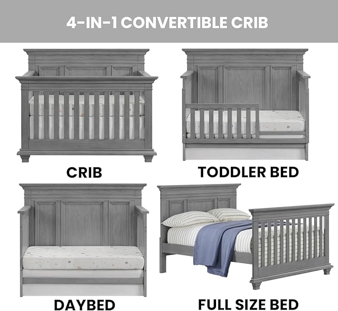 Oxford Baby Weston 4-in-1 Convertible Baby Crib, Dusk Gray, GreenGuard Gold Certified