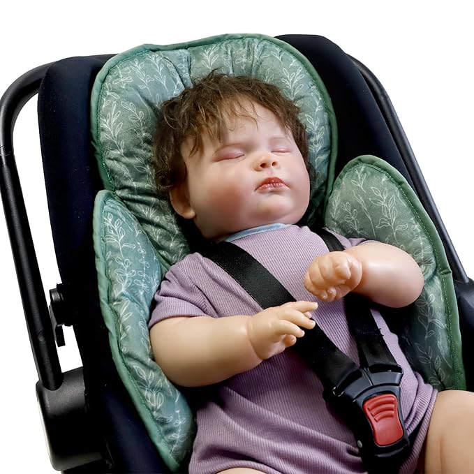 Baby Car Seat Head and Body Support,2-in-1 Reversible CarSeat Insert,Soft Cushion for Stroller, Swing, Bouncer,Green Sage