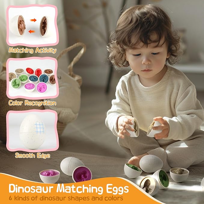 5 Pcs Baby Montessori Toys for 6 12 18 Months, Gift for 1 Year Old Boy Girl, Baby Tissue Box, Dino Matching Egg, Pull String Toy, Teething Toy, Stacking Cup