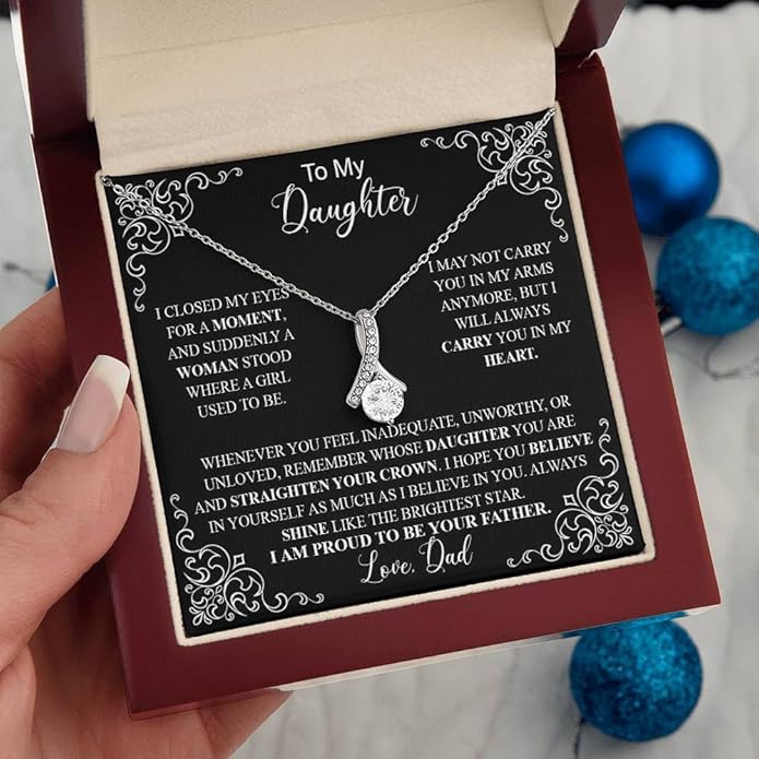 To My Daughter Gift Necklace From Dad or Mom - Badass Daughter Jewelry With Heartfelt Message & Elegant Box