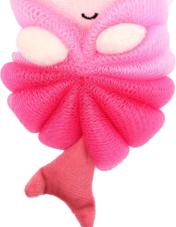 Cute Unicorn Kids Bath Loofahs Balls for Baby Girls Boys Mesh Shower Ball Pouf Exfoliating Bath Sponge Body Cleaner Bath Accessories (Pink Mermaid)