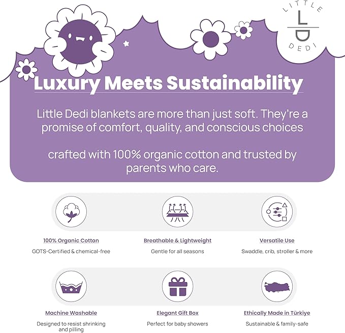 100% Organic Cotton Baby Knitted Blanket with Gift Box - Soft Toddler, Crib, Stroller Blanket - Neutral Swaddle and Receiving Blanket for Newborns, 30"x40", Sweet Grape