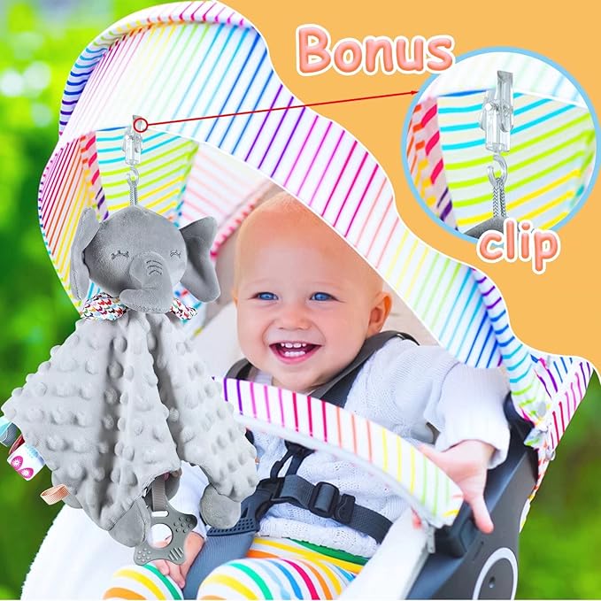 Baby Security Blanket with Tags Teether Elephant Blanket Soft Baby Blankets for Boys and Girls Baby Stuff for Newborn Toys Snuggle Toy Baby Lovey Dotted Blanket Elephant Soothing Toy