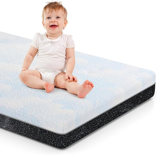 Crib Mattress, 52 x 27 Dual-Sided Comfort Baby and Toddler Mattress with Memory Foam, Waterproof, Breathable & Removable Cover with One of Side Cooling Fiber Fabric Specially Designed for Summer