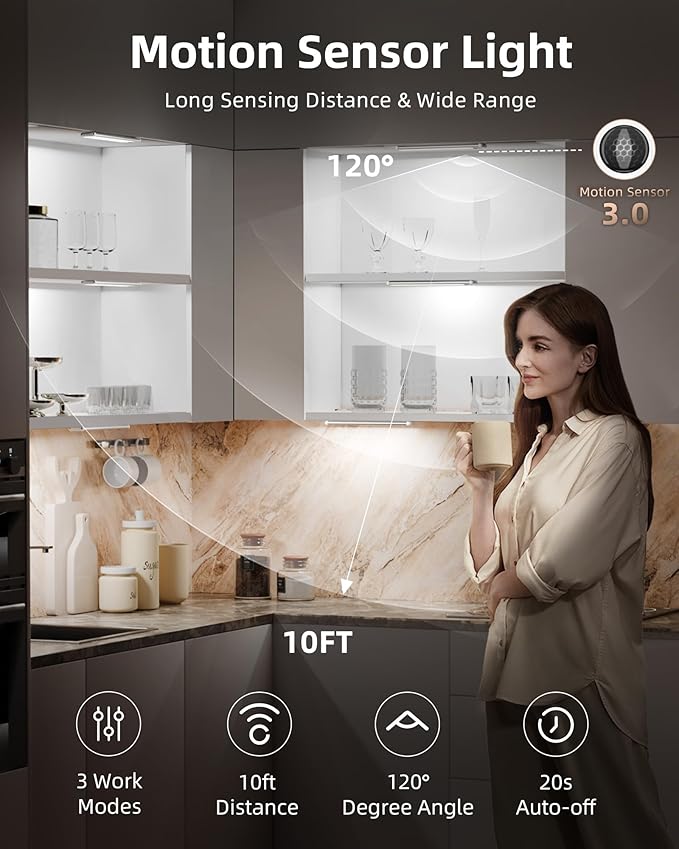 EZVALO Under Cabinet Lights, LED Closet Lights Wireless USB Charging, Motion Sensor Lighting Indoor 5700K Dimmable with Remote Control (White) 5 Pack