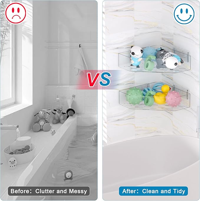 Natheeph Bath Toy Organizer 2-Pack - Clear Large Capacity Bath Toy Storage Holder with Quick-Dry Holes, Space-Saving Corner Shower Caddy for Bathroom & Kitchen