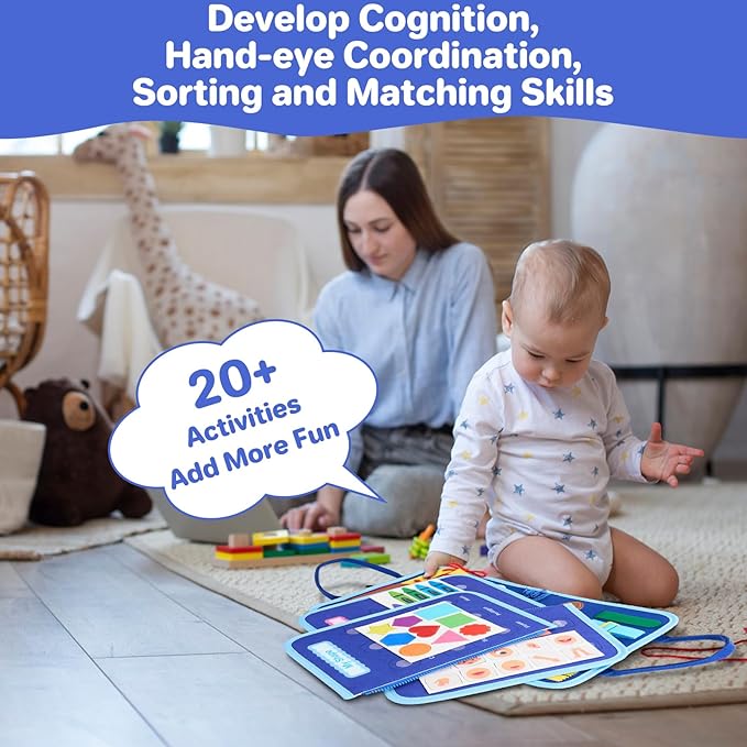Toddler Busy Board Montessori Toys, Sensory Toys for 1 2 3 4 Year Old Boy, Busy Book Travel Educational Activities for Learning Fine Motor Skills Birthday Gifts (Blue Dinosaur/P10)