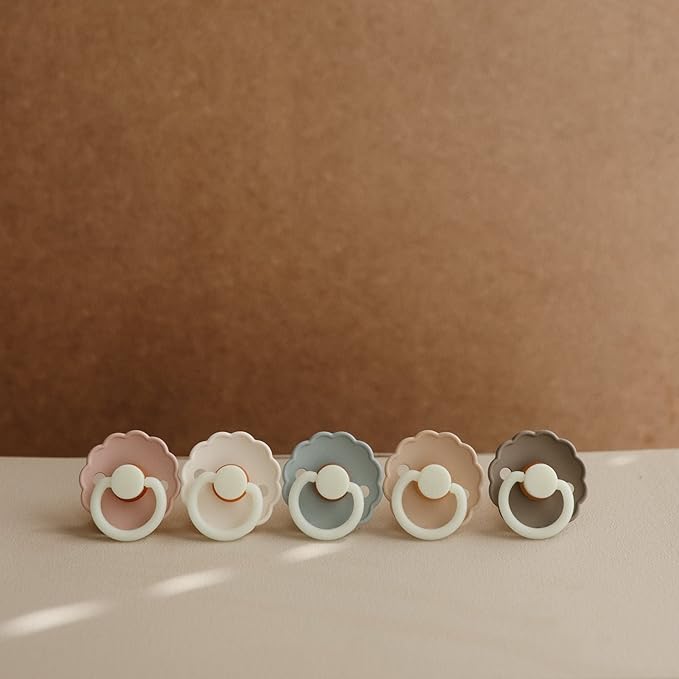 FRIGG Daisy Night Natural Rubber Baby Pacifier | Made in Denmark | BPA-Free (Blush/Cream, 0-6 Months) 2-Pack