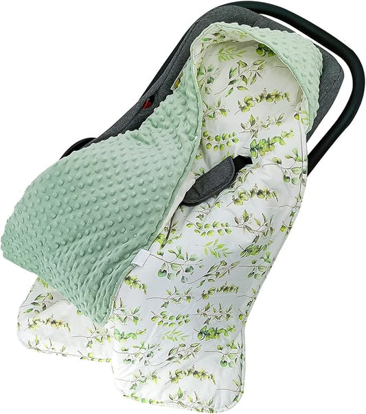 Miracle Baby Car Seat Blanket for Babies, Minky Dot Carseat Swaddle Blankets for Infants Newborn Boys and Girls (Green Leaves)
