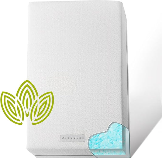 Organic Cotton 2-Sided Crib Mattress | Waterproof Washable Protector w/Ventilated Foam Lining | Light 2-in-1 Baby Mattress w/Firm Support for Infant & Soft CertiPUR Foam for Toddler | 52x27.5x4”