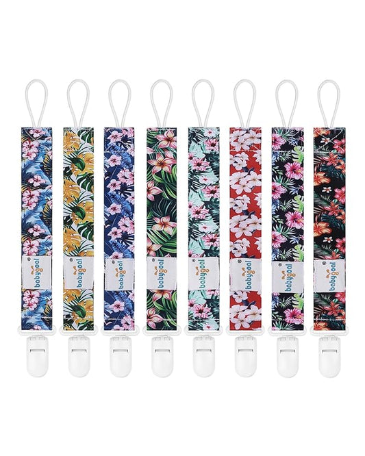 Babygoal Hawaii Pacifier Clips 8 Pack, Pacifier Holder Clips for Baby Boys and Girls Fits for Most Pacifier, Binkie Styles & Baby Teethers & Toys and Gift-Neutral Color 8PB28
