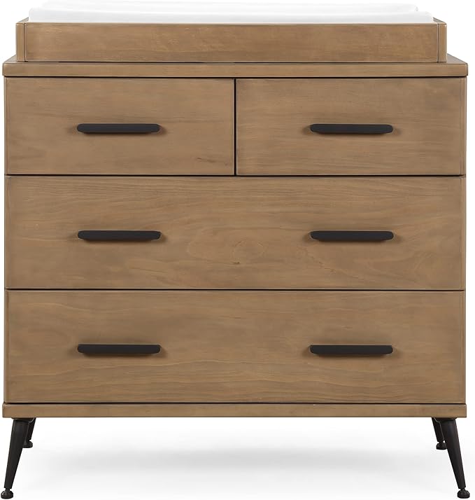 Delta Children Sloane 4 Drawer Dresser with Changing Top - Greenguard Gold Certified, Acorn/Matte Black