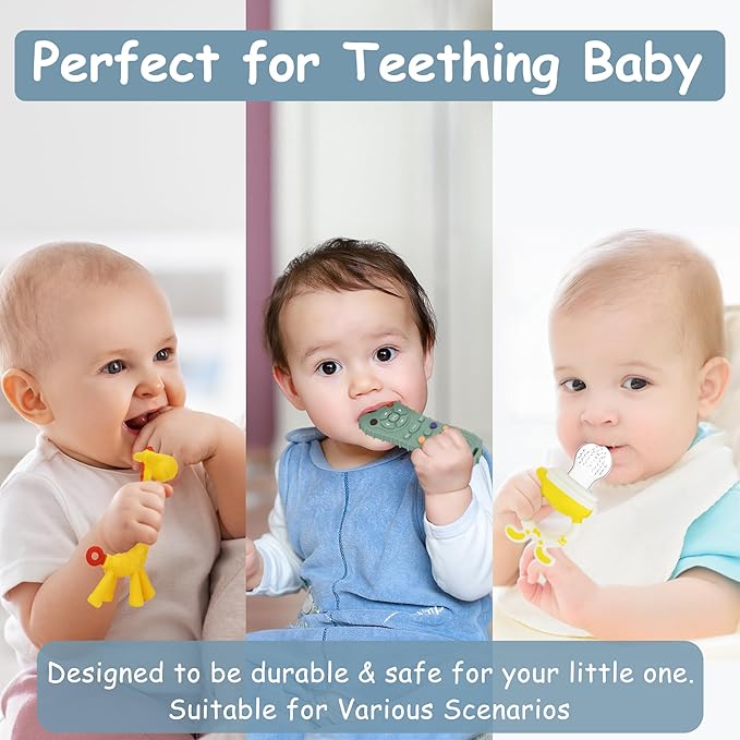 WAJIAYON Baby Teething Toys for Babies 3-6 Months Set of 12,Baby Toys 6 to 12 Months,2 InfantFruit Feeders for Babies Teether Relief Soothing Sore Gums Chew Infant Toys, Freezer BPA Free