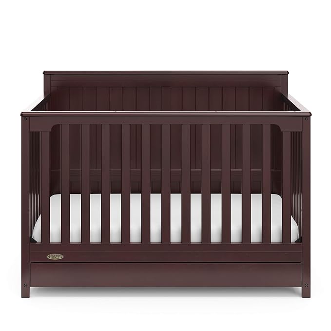 Graco Hadley 5-in-1 Convertible Crib with Drawer (Espresso) – GREENGUARD Gold Certified, Fits Standard Crib Mattress, Converts to Toddler Bed, Daybed and Full Bed, 4 Adjustable Mattress Heights