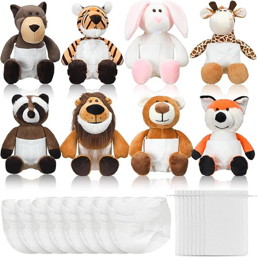 8 Sets Woodland Animals Blindfolded Diaper Changing Baby Shower Games Boys Girls Baby Dolls Diapers for Bridal Shower Gender Reveal Games Prizes Gifts for Adults