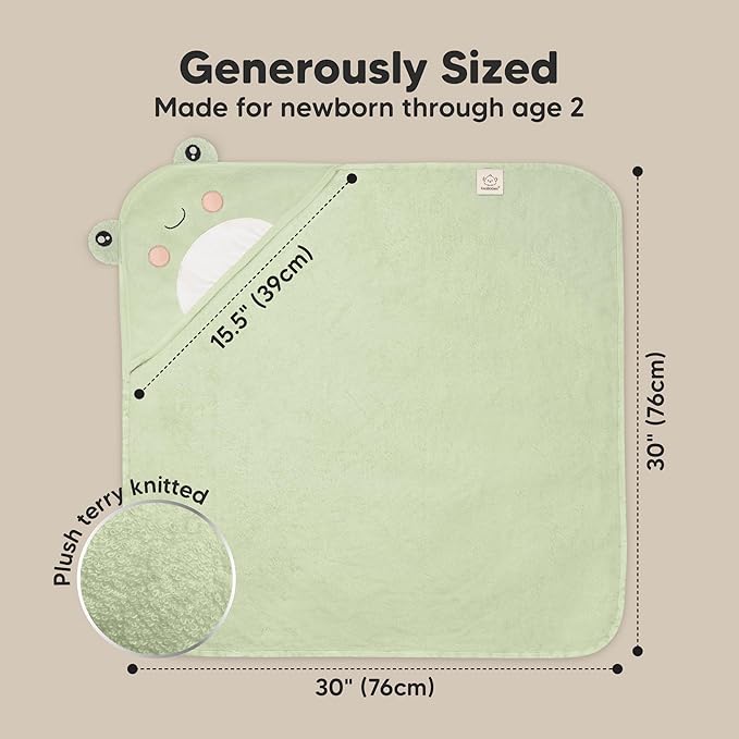 KeaBabies Hooded Baby Towel for Newborn - Viscose Derived from Bamboo Large Baby Bath Towels with Hood for Boys, Girls, Toddler, Extra Absorbent & Soft Newborn Bath Essentials (Frog)