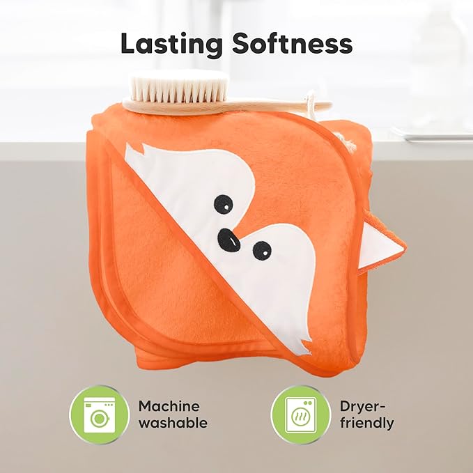 KeaBabies Hooded Baby Towel for Newborn - Viscose Derived from Bamboo Large Baby Bath Towels with Hood for Boys, Girls, Toddler, Extra Absorbent & Soft Newborn Bath Essentials (Fox)