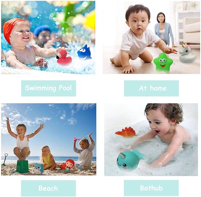 Bath Toys (8 Packs Rubber Animals Toys) Light Up Floating Rubber Toys Flashing Color Changing Light in Water Bathtub Shower Games Toys for Baby Kids Toddler Child …