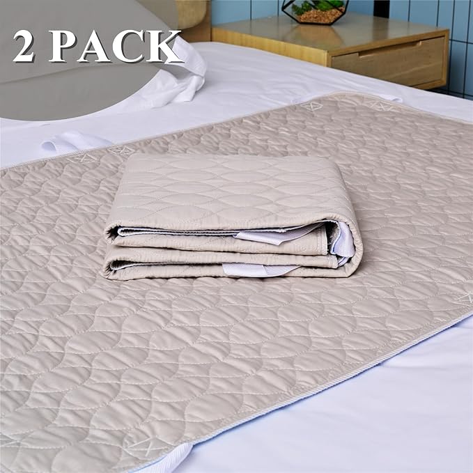 Positioning Bed Pad with Handles, Waterproof Breathable Reusable Bed Pads for Incontinence at Home & Hospital, 2 Pack Washable Transfer Sheet Pads for Adults and Elderly(34x52 Inch)