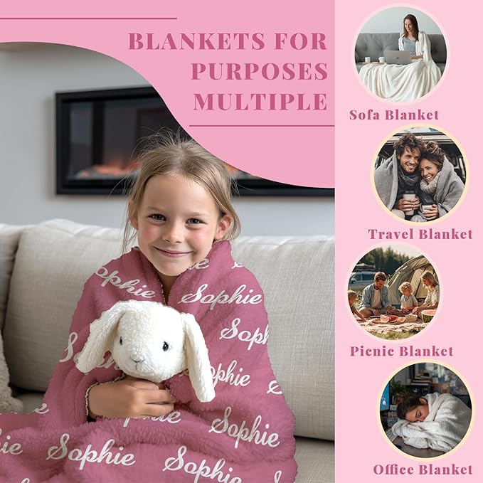 Personalized Baby Name Blanket, Custom Blankets and Throws with Name for Kids Girls Boys, Customized Toddler Blanket Gifts for Christmas Birthday Baby Shower (Name Text)