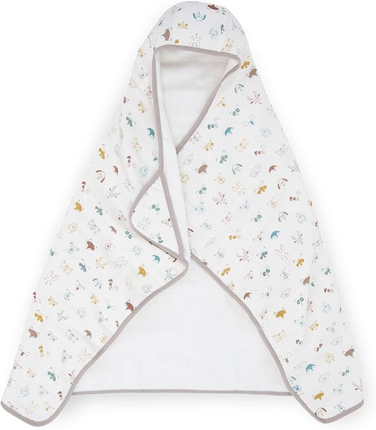 Little Unicorn Premium Hooded Bath Towel| Absorbent Cotton & Terry Blend | Larger Size, 1-6 Years (Animal Crowd)