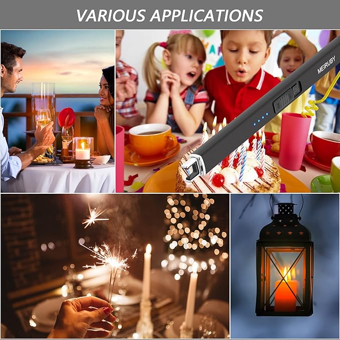 Lighter Electric Candle Lighter Long Electronic Rechargeable USB Arc Windproof Flameless Lighters for Candle Camping BBQ Birthday Women's Day Gifts for Women Mom Wife Men, Balck