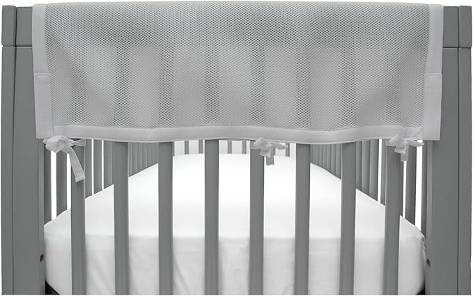BreathableBaby Breathable Mesh Crib RailGuard Teething Cover, Gray, 27” Short Panel (2-Pack)