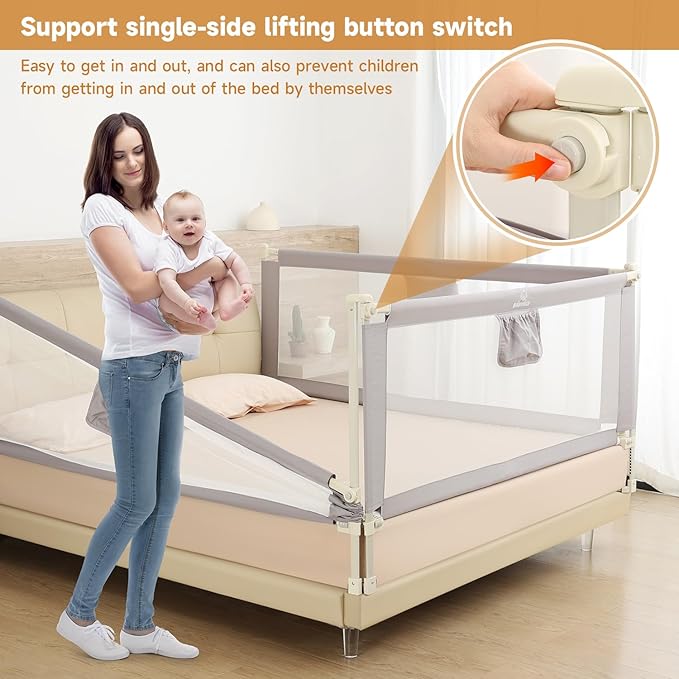Quick Assembled Bed Rail for Baby, Foldable Toddlers Bed Rails, Height Adjustable Bed Rail Guard, Steady and Safty for King Size Bed (2 Sides 78.7"+1 Side 74.8'')