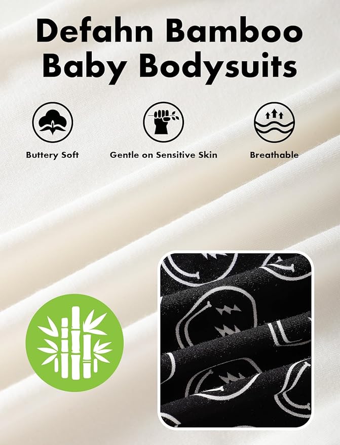 DEFAHN 2PCS Visocse from Bamboo Baby Rompers Unisex Onsies Solid Short Sleeve Baby Bodysuit 0-24 Months