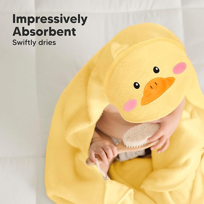KeaBabies Hooded Baby Towel for Newborn - Viscose Derived from Bamboo Large Baby Bath Towels with Hood for Boys, Girls, Toddler, Extra Absorbent & Soft Newborn Bath Essentials (Duck)