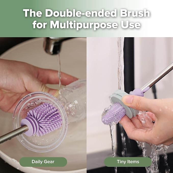 haakaa Cleaning Brush Silicone Bottle Brush Double-Ended Soft Silicone Bristles for Breast Pumps, Breast Milk Collectors, Baby Bottles, Teats, Breastmilk Storage Bags, Detachable - Lavender -1pk