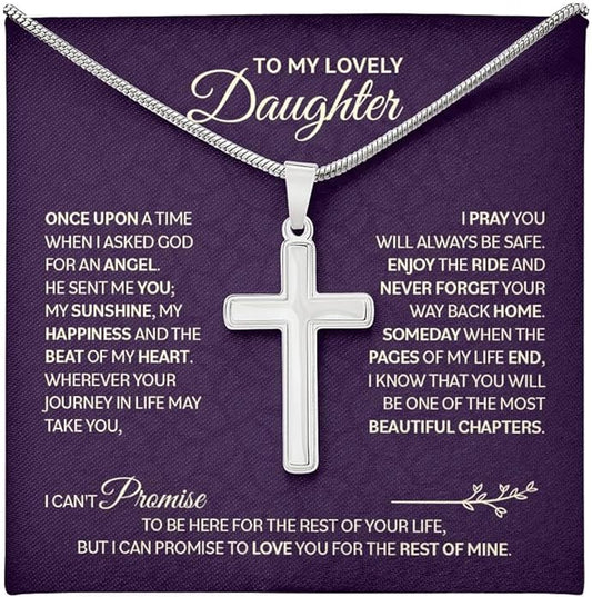 To My Beautiful Daughter Necklace from Mom & Dad | Cubic Zirconia Pendant with Heartfelt Message Card & Gift Box | Daughter Birthday, Graduation, Christmas Jewelry Gift from Parents