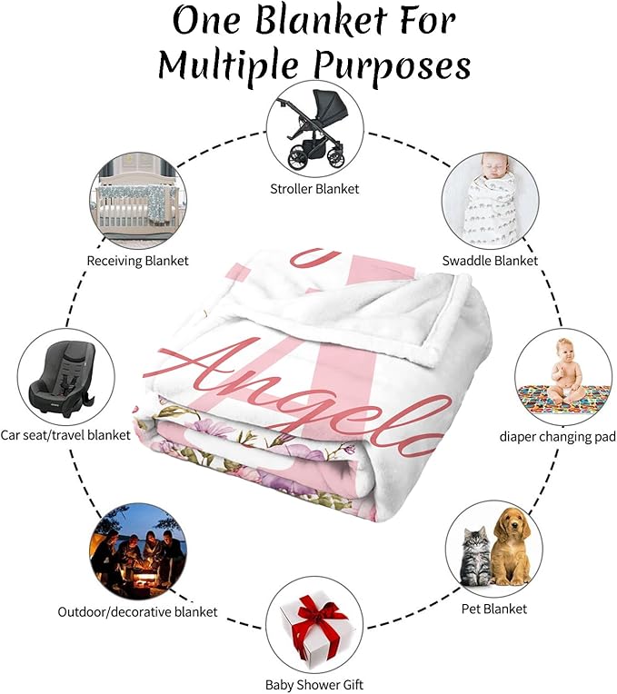 Ships from The US, Personalized Baby Blanket with Girl, Custom Baby Blanket for Kids Soft Flanne Blankets in Easter Personalized Baby Gifts for Infant Newborn Shower (Rose Pink)