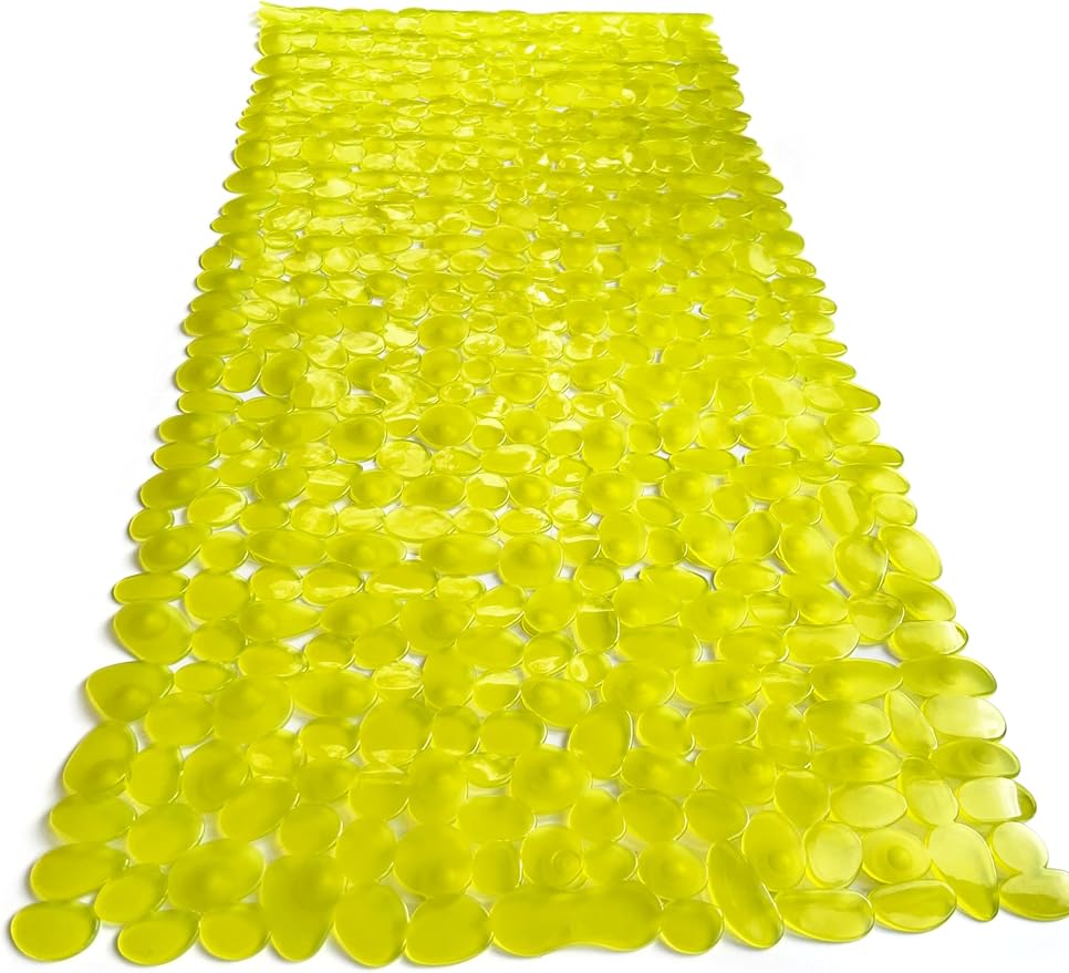 “Pebbles” Non-Slip Bathtub/Shower Mat 35"x16" Rectangular, Non-Toxic, Safe, Clean, Machine-Washable, Superior Grip & Drainage, Vinyl, for Smooth Floors ONLY, Transparent Light Yellow
